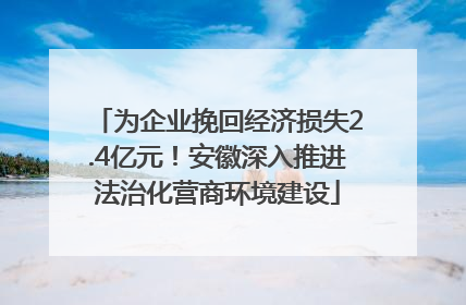 为企业挽回经济损失2.4亿元！安徽深入推进法治化营商环境建设